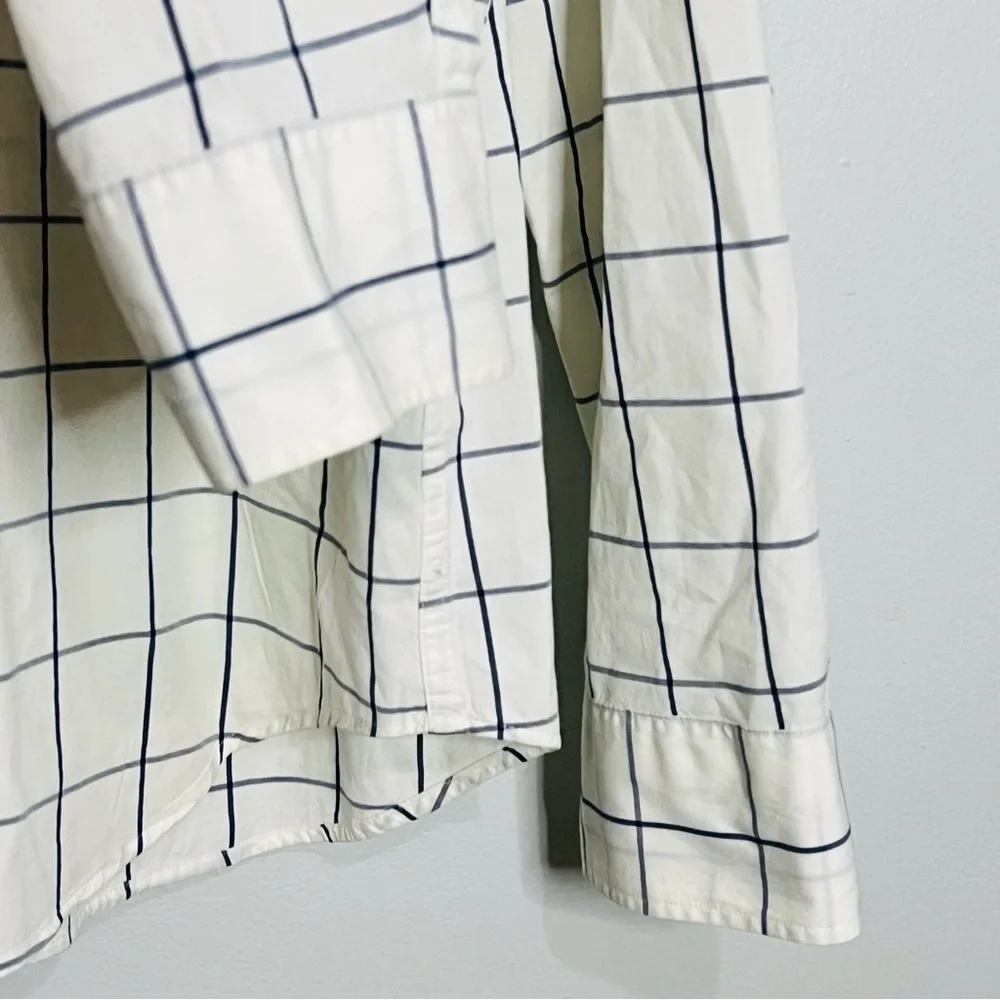 J. Crew White Window Pane Classic Cotton Button Up XL